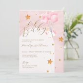 Oh Baby Roze Eenhoorn Baby Shower Uitnodiging (Staand voorkant)