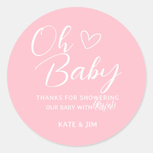 Oh Baby Roze Eenvoudig Meisje Baby shower Dank u Ronde Sticker