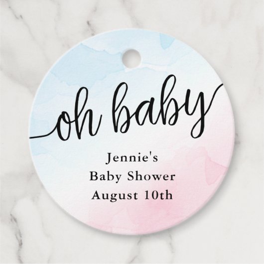 Oh Baby Roze en Blue Hand Lettered Baby shower Bedankjes Labels (Voorkant)