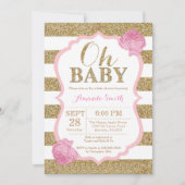 Oh Baby Roze en Gold Baby shower Uitnodiging (Voorkant)