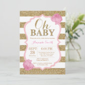 Oh Baby Roze en Gold Baby shower Uitnodiging (Staand voorkant)