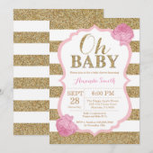 Oh Baby Roze en Gold Baby shower Uitnodiging (Voorkant / Achterkant)