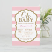 Oh Baby Roze en Gold Baby shower Uitnodiging (Staand voorkant)