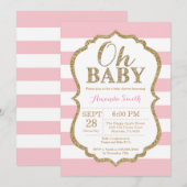 Oh Baby Roze en Gold Baby shower Uitnodiging (Voorkant / Achterkant)