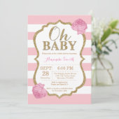 Oh Baby Roze en Gold Baby shower Uitnodiging (Staand voorkant)