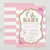Oh Baby Roze en Gold Baby shower Uitnodiging (Voorkant / Achterkant)