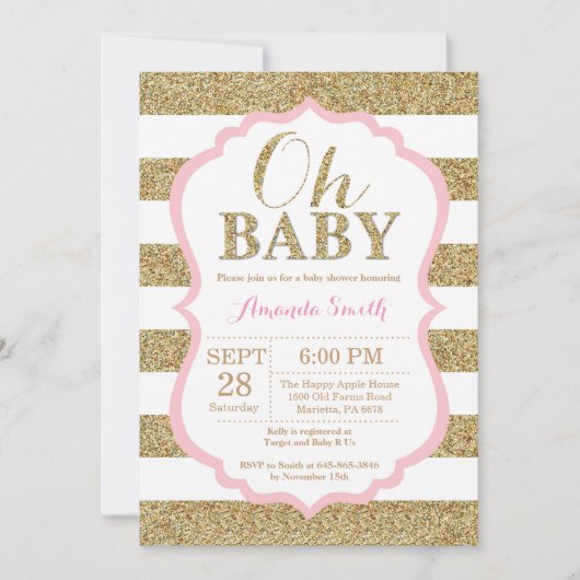 Oh Baby Roze en Gold Baby shower Uitnodiging (Voorkant)