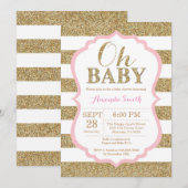 Oh Baby Roze en Gold Baby shower Uitnodiging (Voorkant / Achterkant)
