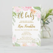 Oh Baby Roze en Gold Baby shower Uitnodiging (Staand voorkant)