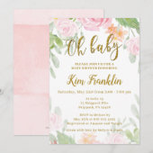 Oh Baby Roze en Gold Baby shower Uitnodiging (Voorkant / Achterkant)