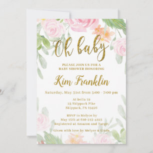 Oh Baby Roze en Gold Baby shower Uitnodiging