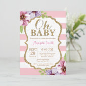 Oh Baby Roze en Gold Baby shower Uitnodiging (Staand voorkant)