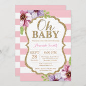 Oh Baby Roze en Gold Baby shower Uitnodiging (Voorkant / Achterkant)