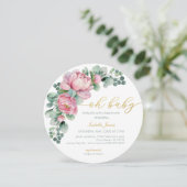 Oh Baby Roze en Goud Bloemen Greenery Girl Baby Sh Kaart (Staand voorkant)