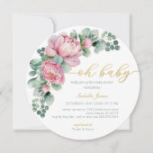 Oh Baby Roze en Goud Bloemen Greenery Girl Baby Sh Kaart (Voorkant)