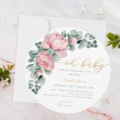 Oh Baby Roze en Goud Bloemen Greenery Girl Baby Sh Kaart
