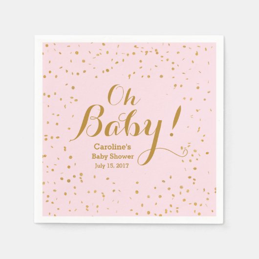 Oh Baby! Roze en goudConfetti Baby shower Napkins Servetten (Voorkant)