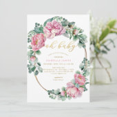 Oh Baby Roze en Gouden Bloemen Meisje Baby shower  Kaart (Staand voorkant)