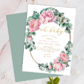 Oh Baby Roze en Gouden Bloemen Meisje Baby shower  Kaart