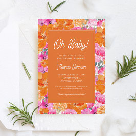 Oh Baby Roze en Oranje Vibrant Floral Baby shower Kaart