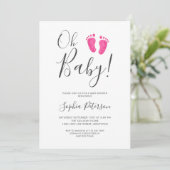 Oh Baby roze Feet Baby shower Kaart (Staand voorkant)