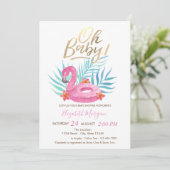 Oh Baby Roze Flamingo Palm Leaves Baby shower Kaart (Staand voorkant)