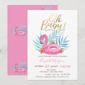 Oh Baby Roze Flamingo Palm Leaves Baby shower Kaart (Voorkant / Achterkant)