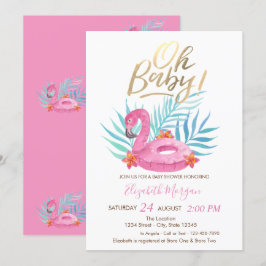 Oh Baby Roze Flamingo Palm Leaves Baby shower Kaart