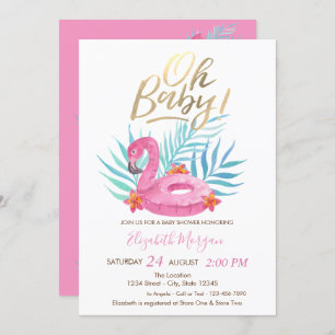 Oh Baby Roze Flamingo Palm Leaves Baby shower Kaart