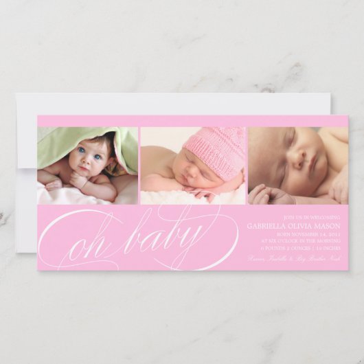 Oh Baby | Roze Geboorteaankondiging Aankondiging (Voorkant)