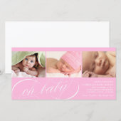 Oh Baby | Roze Geboorteaankondiging Aankondiging (Voorkant / Achterkant)