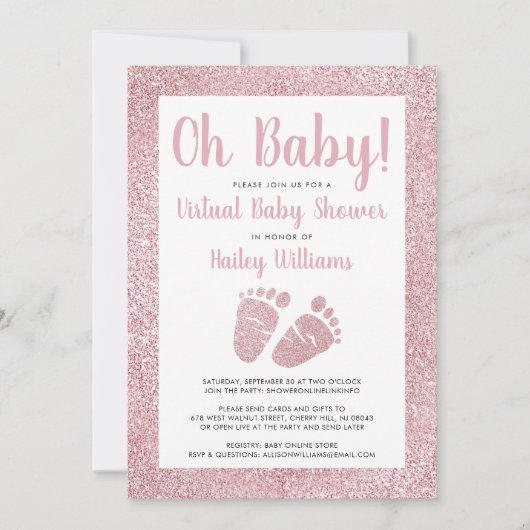 Oh Baby Roze Glitter Baby Feet Virtueel Baby showe Kaart (Voorkant)