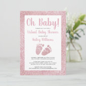 Oh Baby Roze Glitter Baby Feet Virtueel Baby showe Kaart (Staand voorkant)