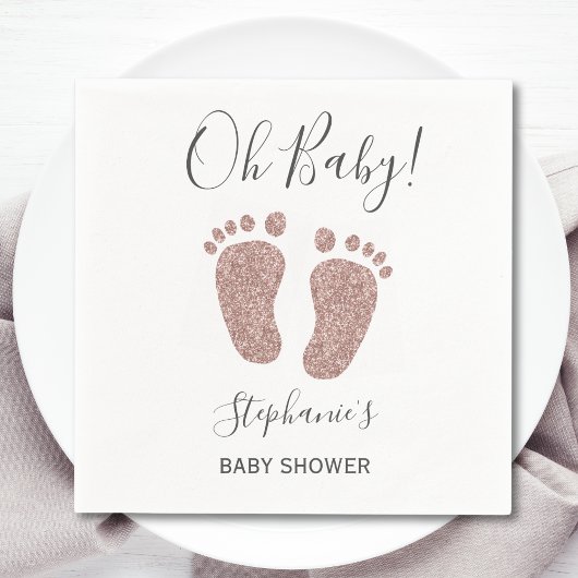 Oh Baby Roze Glitter Baby shower Napkins Servet