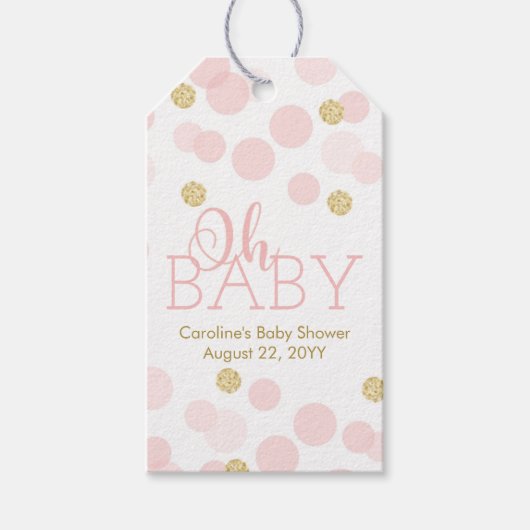 Oh Baby Roze Gold Confetti Dank je wel Cadeaulabel (Voorkant)
