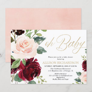 Oh baby Roze gouden bordeauxrode bloemenmeisje bab Kaart