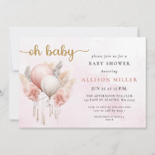 Oh Baby Roze Gouden Pampas Boho Meisje Baby shower Kaart