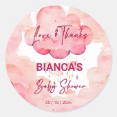 Oh baby roze grillige cloud baby shower gunst ronde sticker (Voorkant)