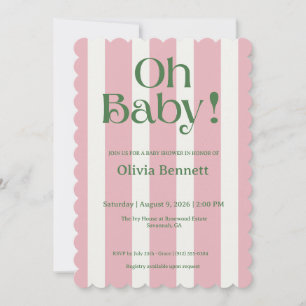 Oh Baby Roze Groene Streep Baby Shower Uitnodiging