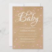 Oh Baby roze harten Baby shower Rustic Boho Kaart (Voorkant)