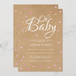 Oh Baby  roze harten Baby shower Rustic Boho Kaart