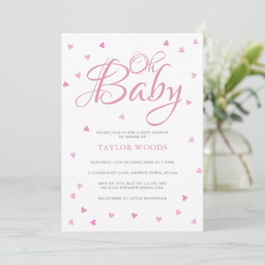Oh Baby roze harten Baby shower Sprinkle Kaart (Staand voorkant)