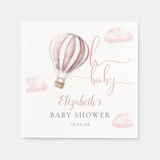 Oh Baby Roze Hete Luchtballon Meisje Baby shower Servet (Voorkant)