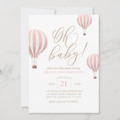 Oh Baby Roze Hot Air Ballon Baby shower Invitatie Kaart (Voorkant)