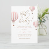 Oh Baby Roze Hot Air Ballon Baby shower Invitatie Kaart (Staand voorkant)