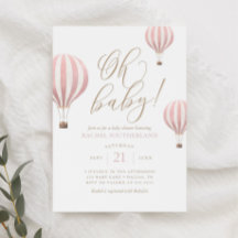 Oh Baby Roze Hot Air Ballon Baby shower Invitatie