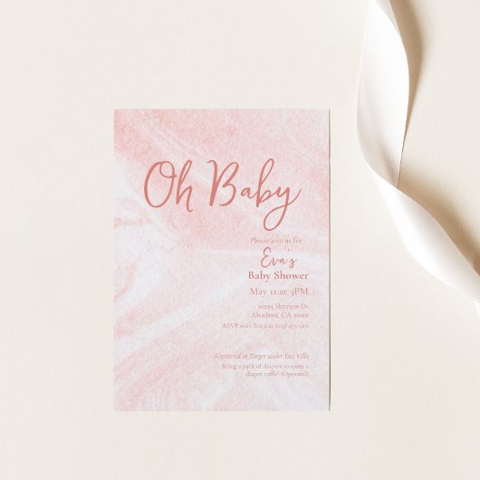 Oh Baby Roze Marmeren Meisje Baby shower Uitnodigi Kaart