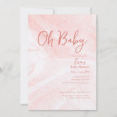 Oh Baby Roze Marmeren Meisje Baby shower Uitnodigi Kaart (Voorkant)