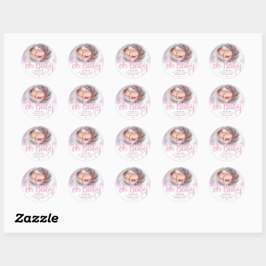 Oh Baby Roze Matin Sweet Girl Foto Chic Ronde Sticker (Vel)