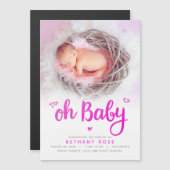 Oh Baby roze meisje geboorteaankondiging Magnetisc (Voorkant / Achterkant)